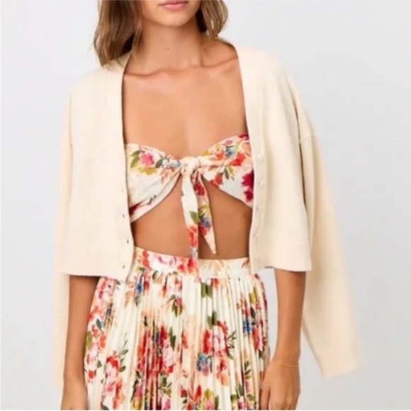 La Porte Cotton Cashmere Knit Summer Cardigan in Cream - Picture 3 of 7